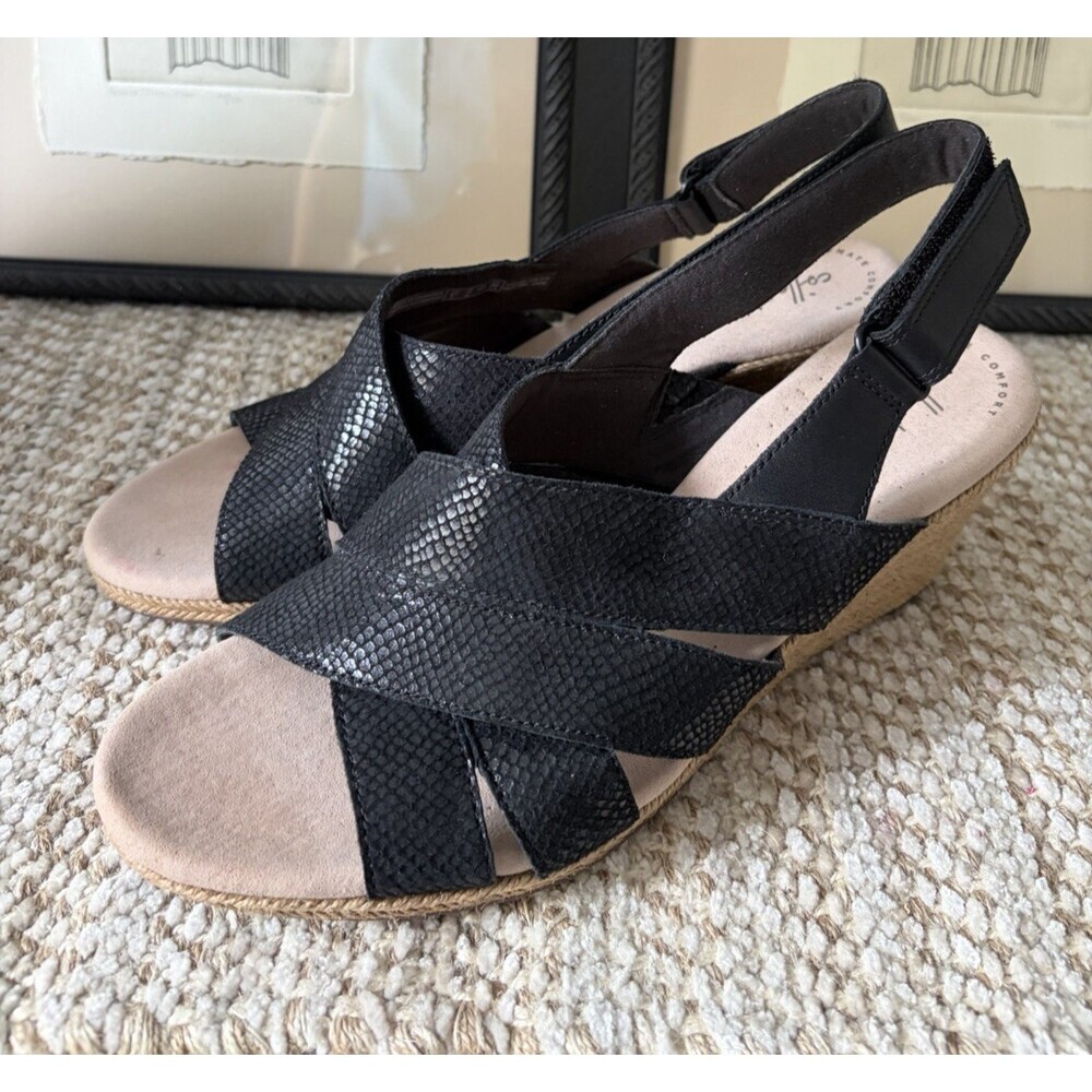 Clarks Women's Lafley Krissy WedgSandal US 11/EU 42.5 Leather Espadrille Wedge